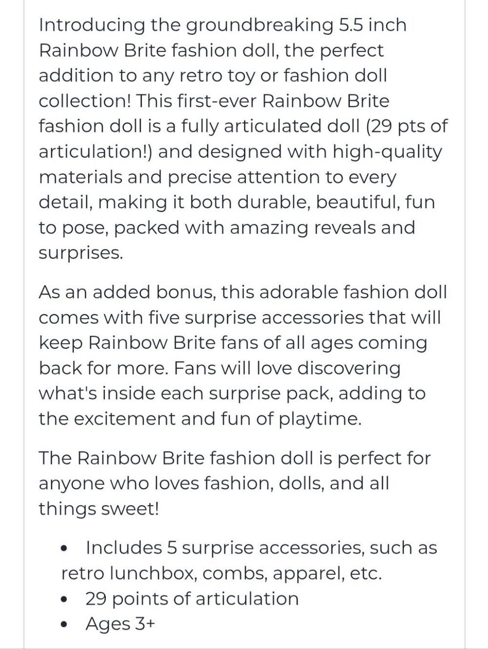 Rainbow Brite 5.5" Fashion Doll, NEW - Picture 4 of 9